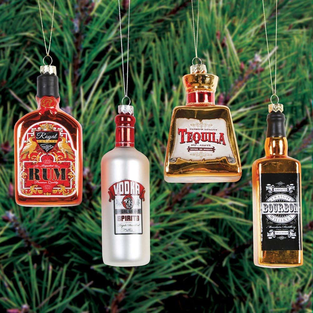 Glass Alcohol Bottle Ornaments, 4 Assorted,Christmas