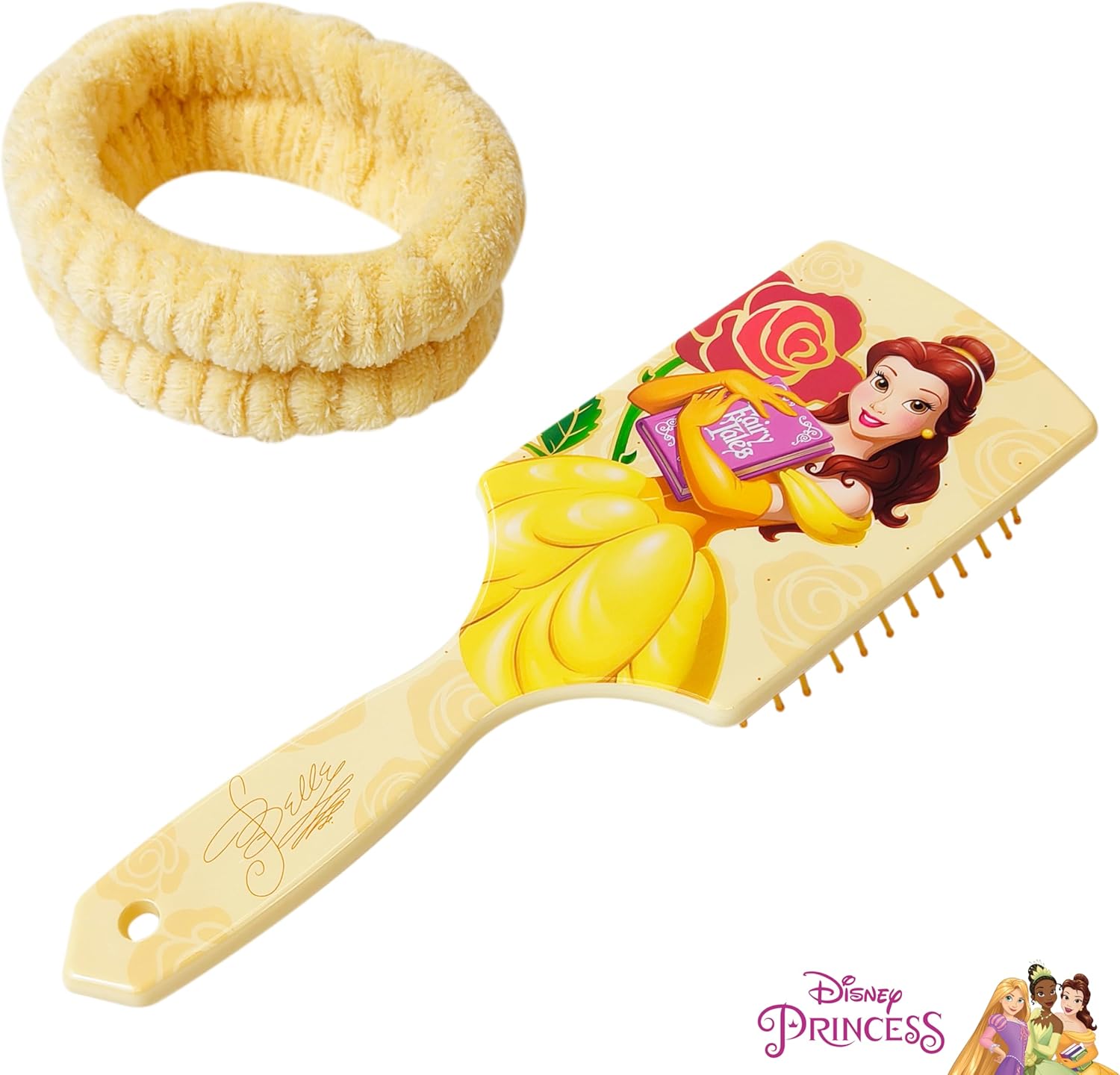 LUV HER Kids Hair Brush & Spa Headband Set for Girls - Features Disney Bella from Beauty & Beast - Fun Grooming Kit for Detangling, Styling & Skincare - Soft & Stretchy One Size, Ages 3+ - Image 3