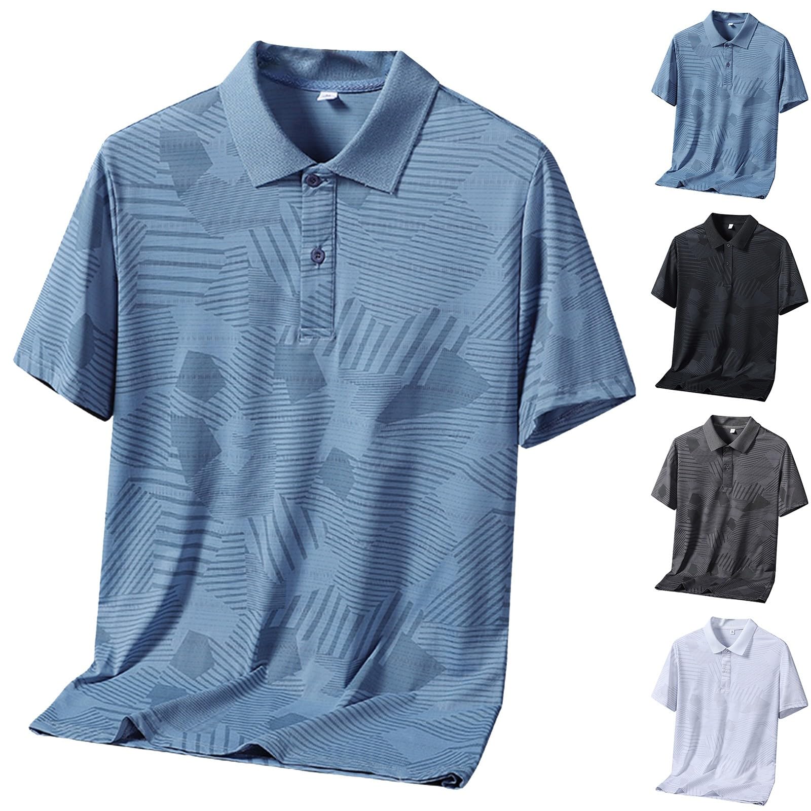 Mens Ice Silk Dry Fit Cool Polo Shirts Summer Performance Sports Graphic Golf Tees Comfy Casual Work Lapel Button Up T-Shirts