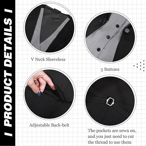 Miniatura 6 de Crowye Disfraz de los años 20 para hombre, chaleco en capas, pajarita, corbata, conjunto de bolsillo cuadrado, chalecos formales, chaleco de