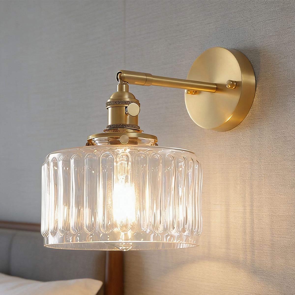 Image of Vanity Lights for Bathroom Mid Century Wall Sconce Light Fixture with Clear Glass Shade 90 Degree Adjustable Gold Brass Finish Hardwired Vintage Wall Lighting for Over Mirror Bedroom