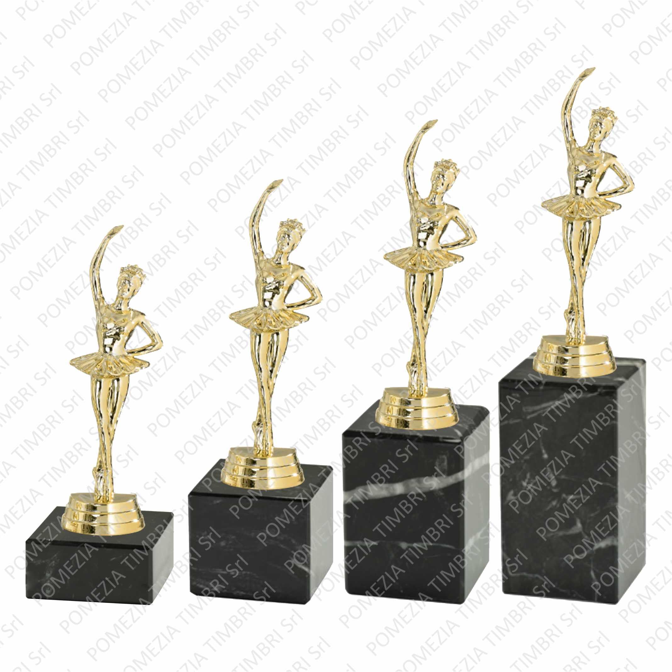 Trofeo Ballo Ballerina Danza Classica in ABS Oro Metallizzato con Base in Marmo Nera