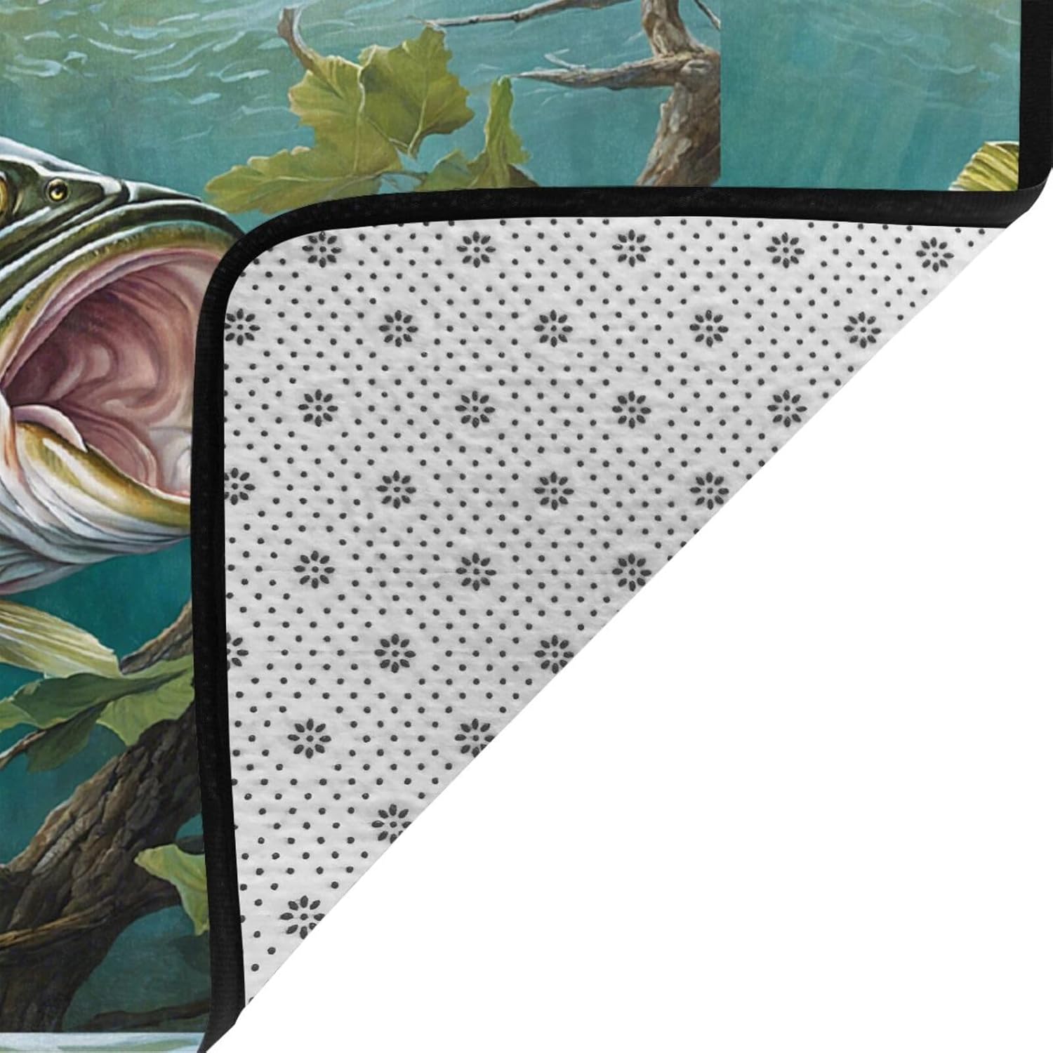Flannel Non-Slip (Bass Fishing Wave) Rug Pad 80×50in Soft Washable Protective for Hardwood Floors Bedroom Bathroom Living Room