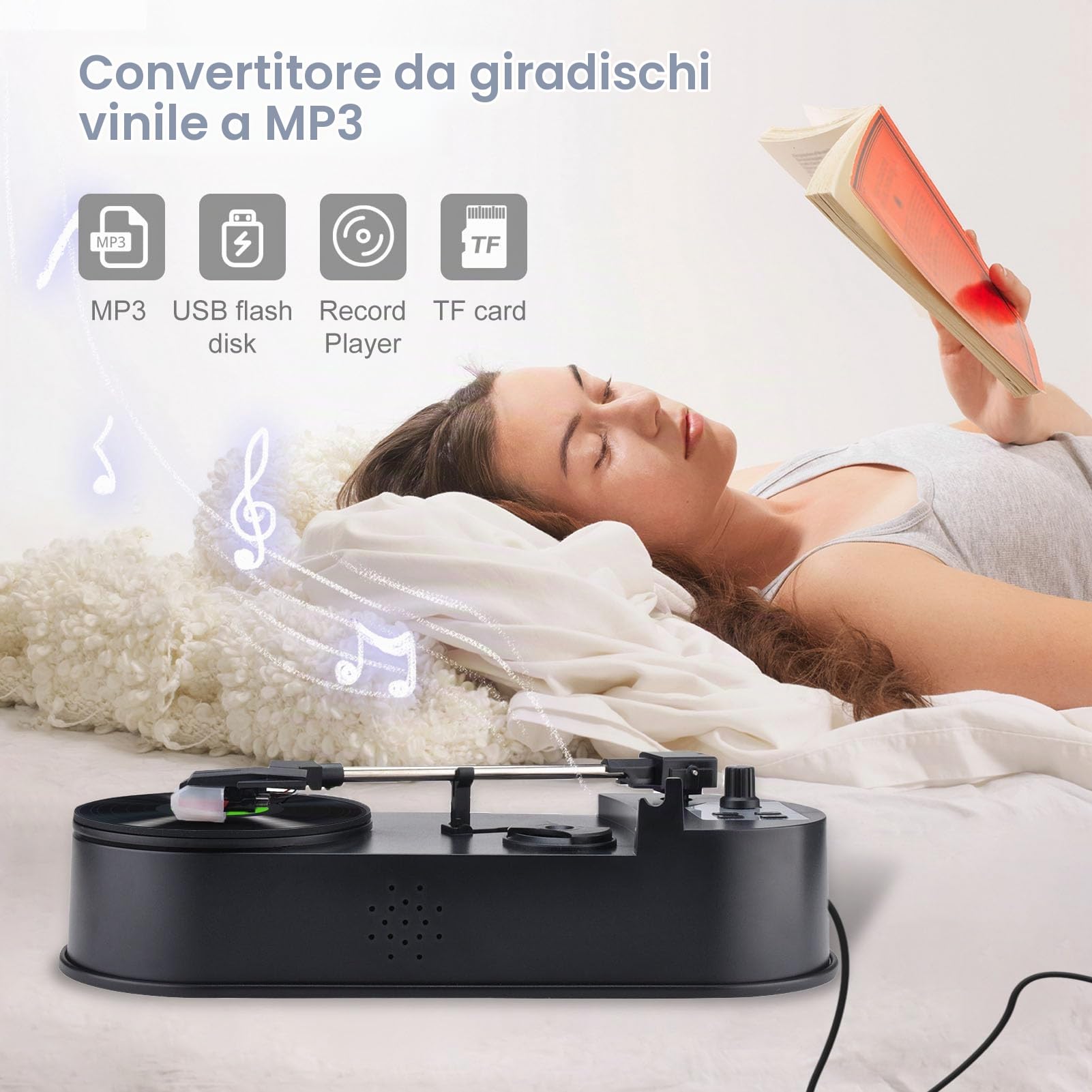 Giradischi USB,33/45 Prm LP Convertitore da Giradischi a MP3 Convertitore da Vinile a MP3 Giradischi con Adattatore 5V CC con Slot per Scheda Micro