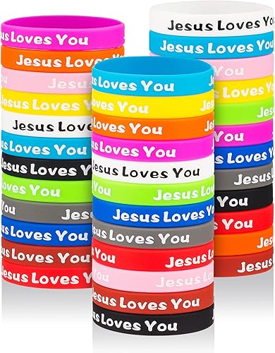 Jesus Loves You - Pulseras de goma coloridas de silicona cristiana para hombres y mujeres, regalos de fiesta, pulsera inspiradora para adultos,