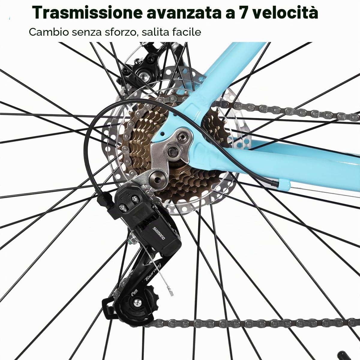HILAND Bicicletta da Corsa 28 Pollici Uomo Donna, Bici da Città 700C con Telaio in Alluminio Leggero, Cambio a 7 Velocità, Freni a Disco Meccanici, Urban Bike per Pendolarismo