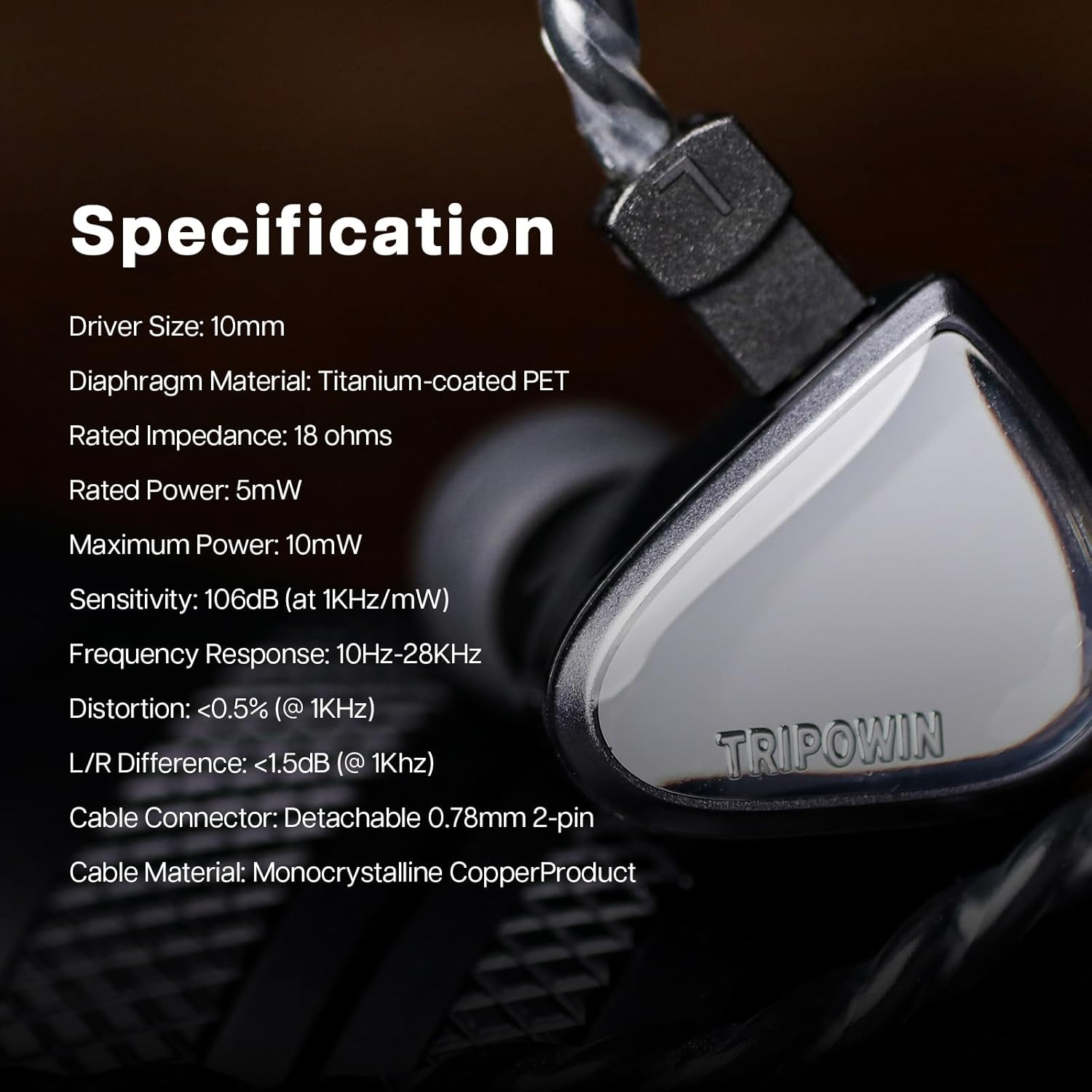 Linsoul Tripowin x 0DiBi: Vivace in Ear Monitor Gaming Earbuds + Tripowin Zonie 2M IEM Cable(2Pin, Grey)