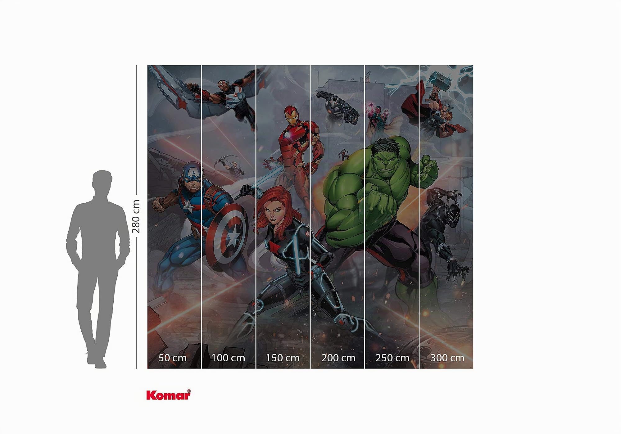 Komar Vlies Fototapete - Avengers Street Revenge - Größe: 300 x 280 cm (Breite x Höhe) - Kinderzimmer, Tapete - IADX6-074