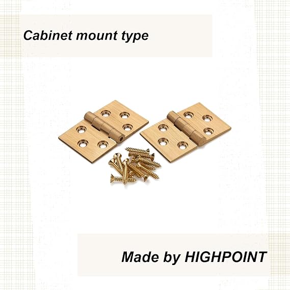 Highpoint Solid Brass Broad Cabinet Hinge 1-1/4 X 2 Brushed Satin Finish Pair with Screws