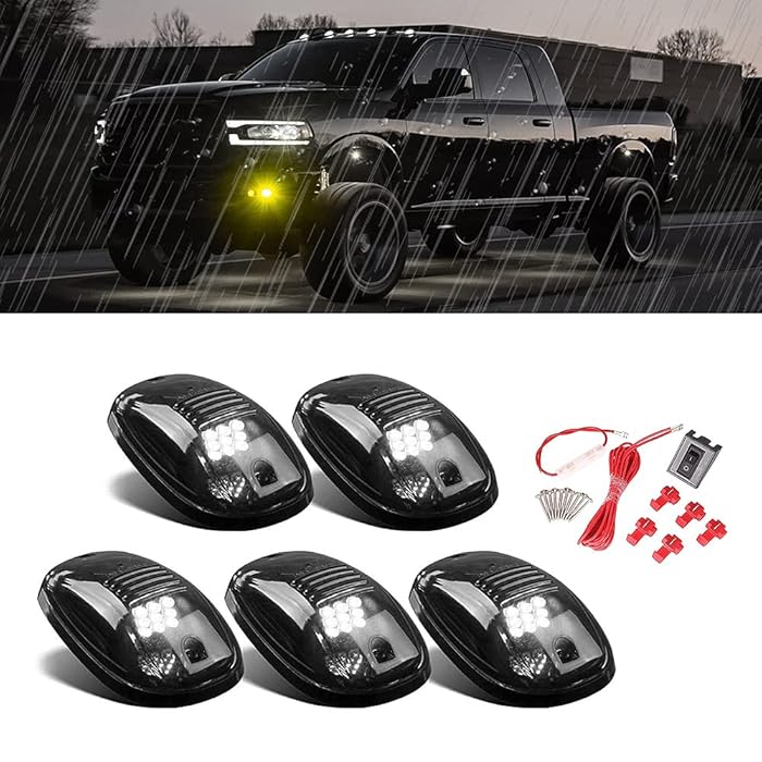 Buy 5 X Cab Marker Light, Smoke Lens White 9 LED Housing Cab Roof