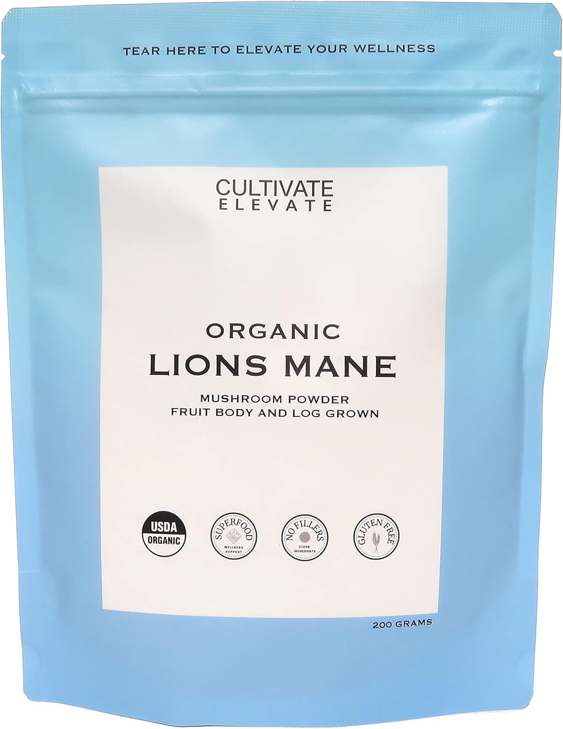 Truly Eco Friendly USDA Organic Lions Mane Mushroom Powder - 100 Servings - Log Grown 100% Fruit Body, Vegan, Memory, Focus, Cognition, Mental Clarity, Nerve Health, 200g