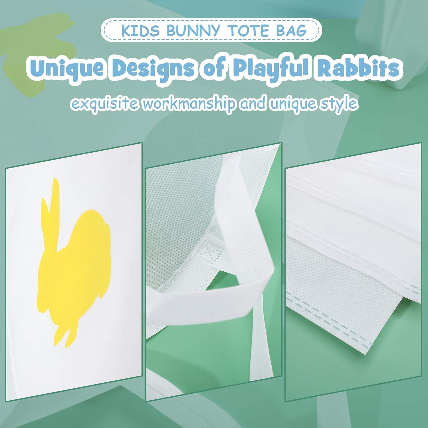 Weewooday 100 Pieces 15 x 16 Inch Easter Gift Bags Bulk Non Woven Easter Bag Bunny Tote Bag Rabbit Present Reusable Goodies Treat Bags with Handles for Birthday Party Family Gathering Favors