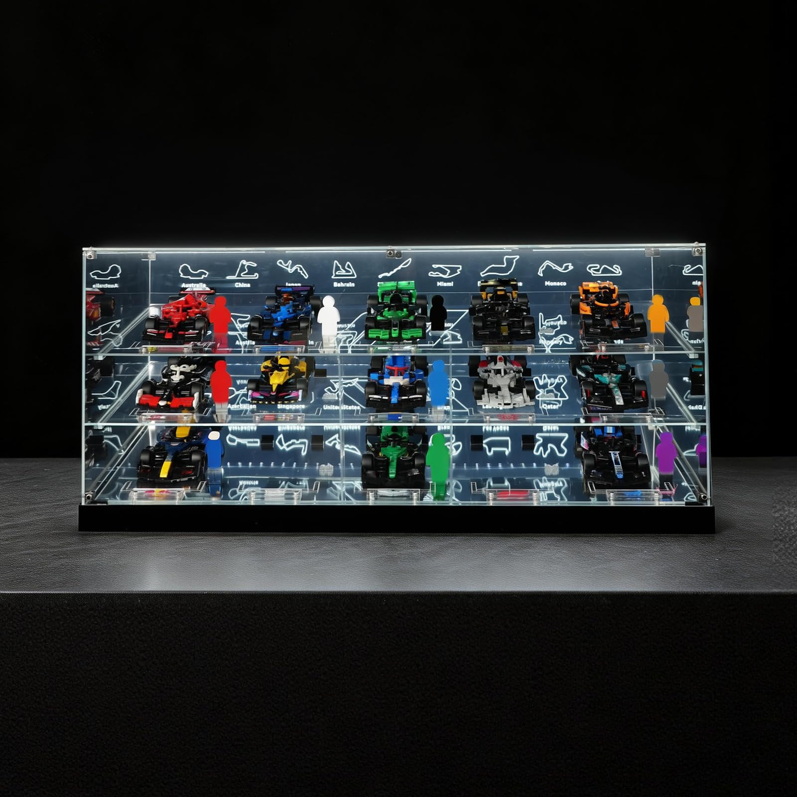 Acrylic Display Case with LED Lighting for Lego Speed Champions Race Car Toy – Dustproof Protective Showcase Box Compatible with F1 Model Car Kits