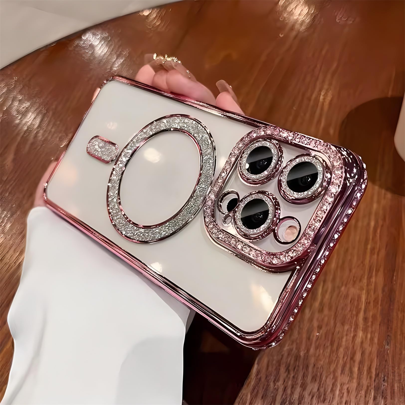 Emlivi Custodia per iPhone 15 con glitter con vista del logo per donne e ragazze di lusso dolce diamante custodia protettiva per fotocamera morbida trasparente TPU Sparkle strass antiurto Case Cover
