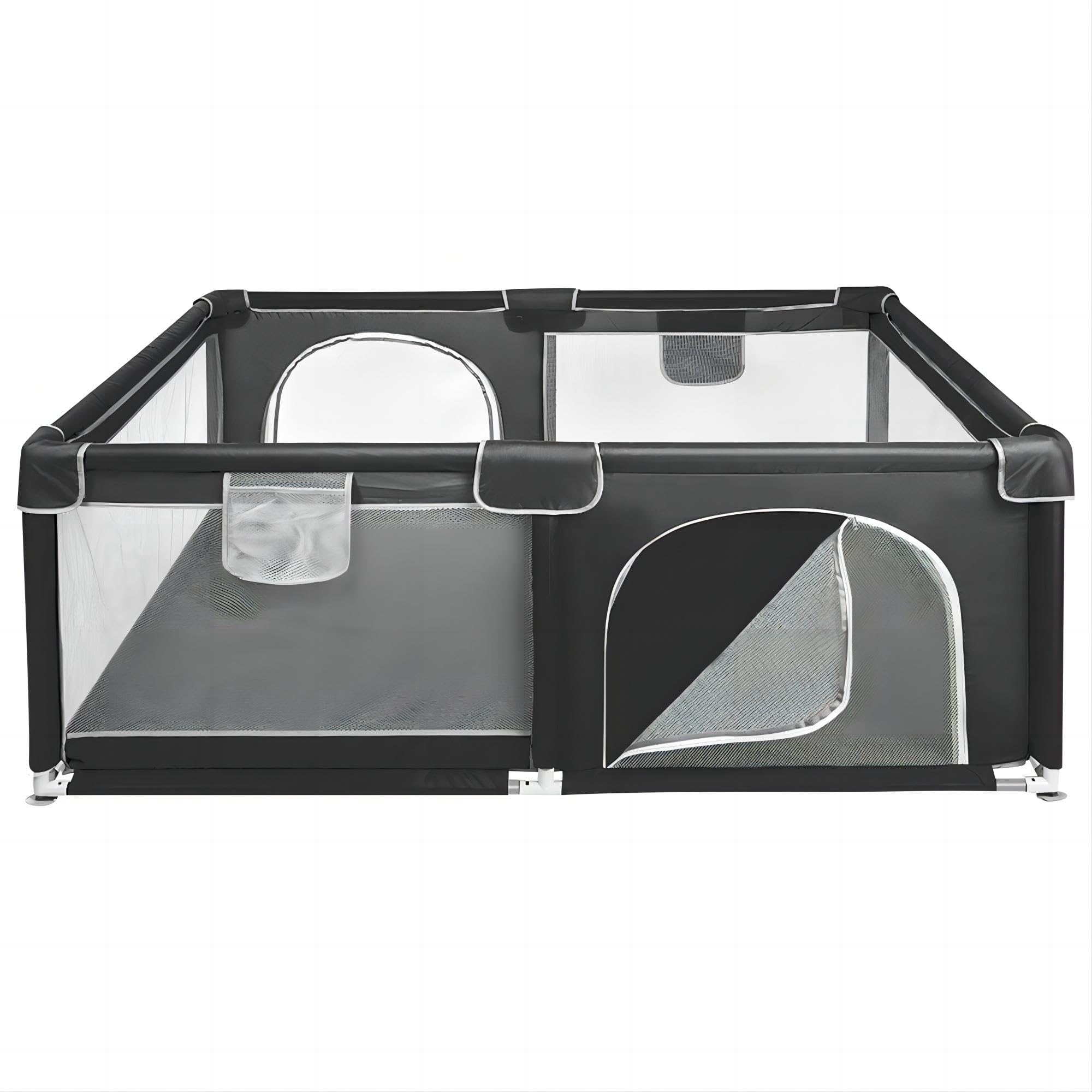 Modularer Laufstall aus Oxford-Stoff, Aktivitätszentrum für Babys mit Barrieren und Aufbewahrungstasche, Laufstall für Kinder, für Wohnung, Spielplätze für Innen/Außen (Schwarz, 160 x 120 x 66