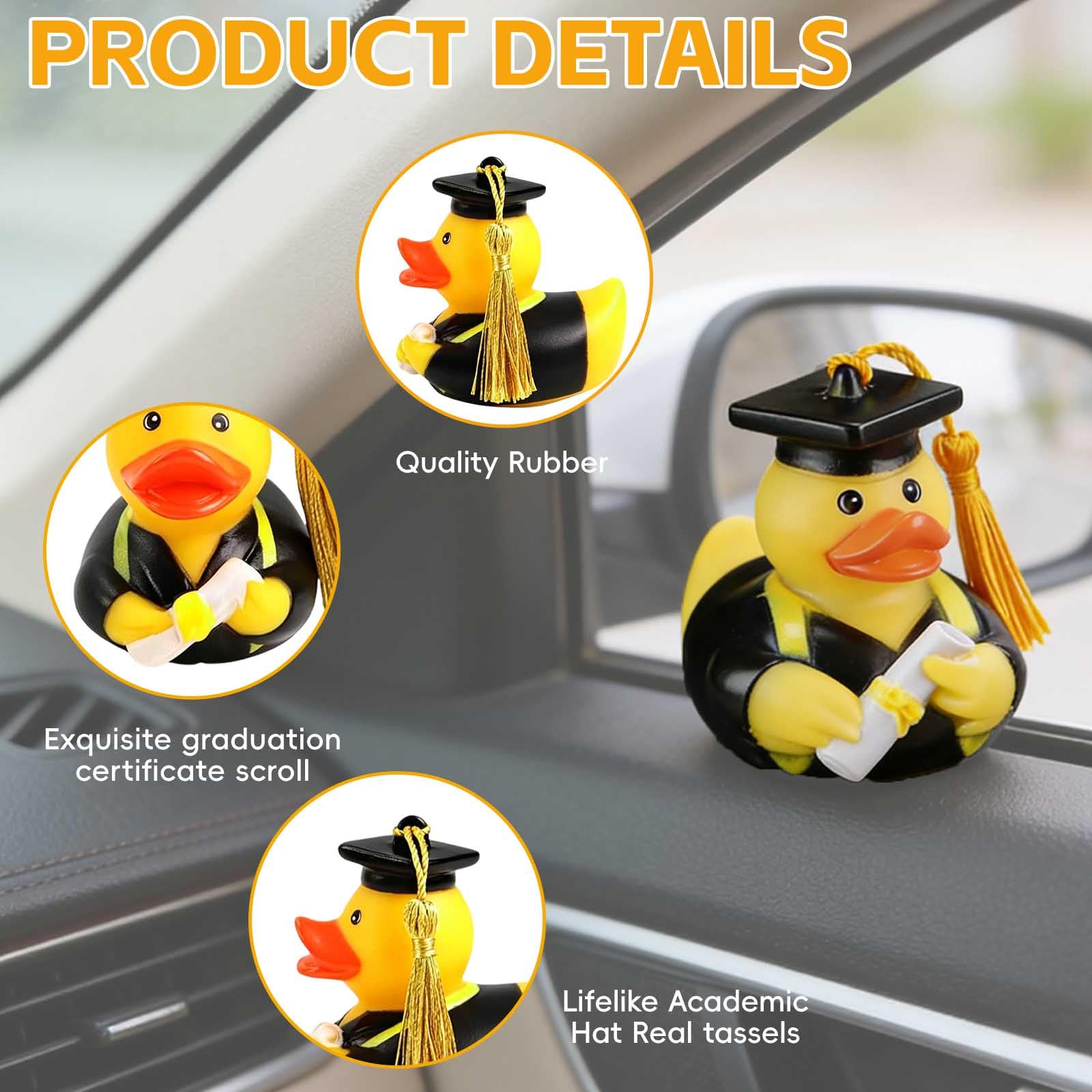 1 Piezas Patitos De Goma Pato Baño Gorro Graduado Pergamino Regalo Original Divertido — view 3