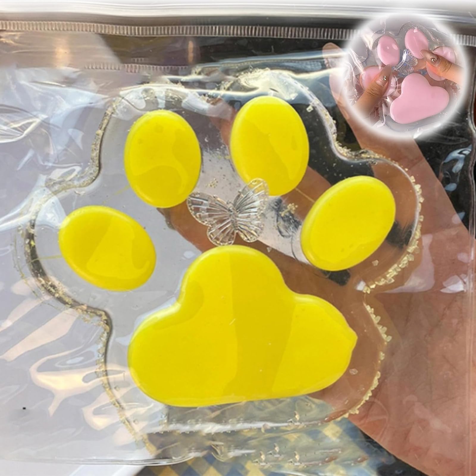 Large Clear Cat Paw Squishy Toy, Cat Paw Giant Squishys Toy, Handmade Squishy Big Cat Paw Squeeze Toys, Transparent Cat Paw Squeeze Toys for Stress Relief, for Desk Accessory (Yellow)