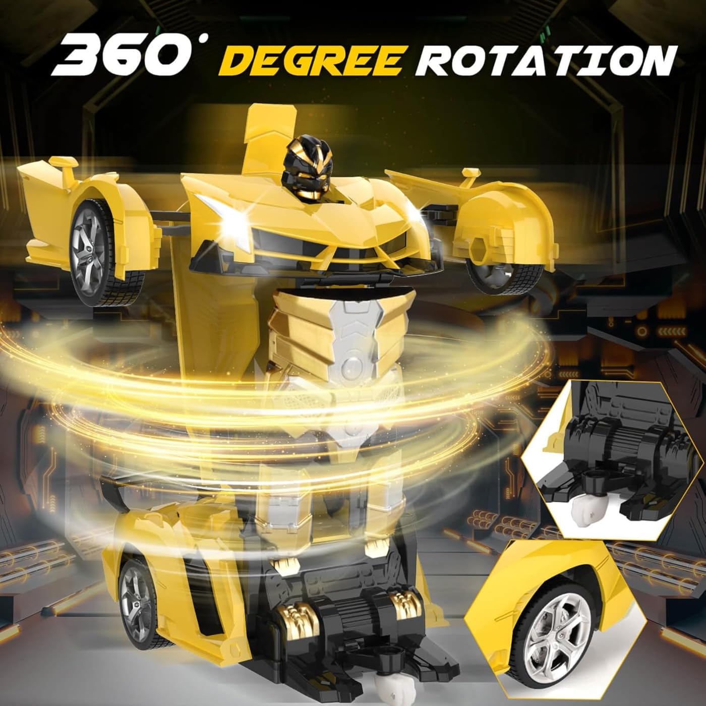 KRIMION®Remote Control Car,Auto Demo, 360° Rotating RC Deformation Robot Car Toy with LED Light, Transfrm Robot RC Car Age 3 4 5 6 7 8-12 Kids, Boys Girls Assorted.Colour (Blue or Yellow) 1