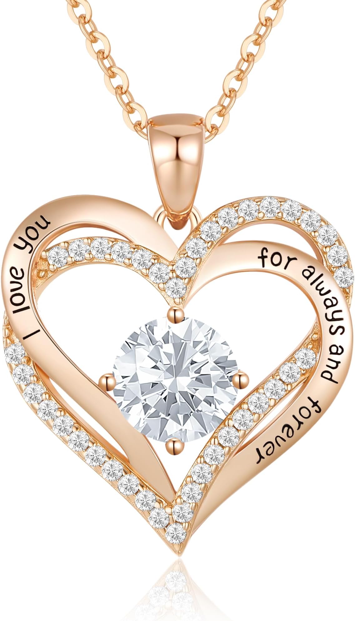 Necklaces for Women Birthstone Pendant, Love Heart Rose Gold Plated Jewellery Gifts for Mum Her Wife Girlfriend Anniversary Birthday Mothers Day Christmas Valentine's Day