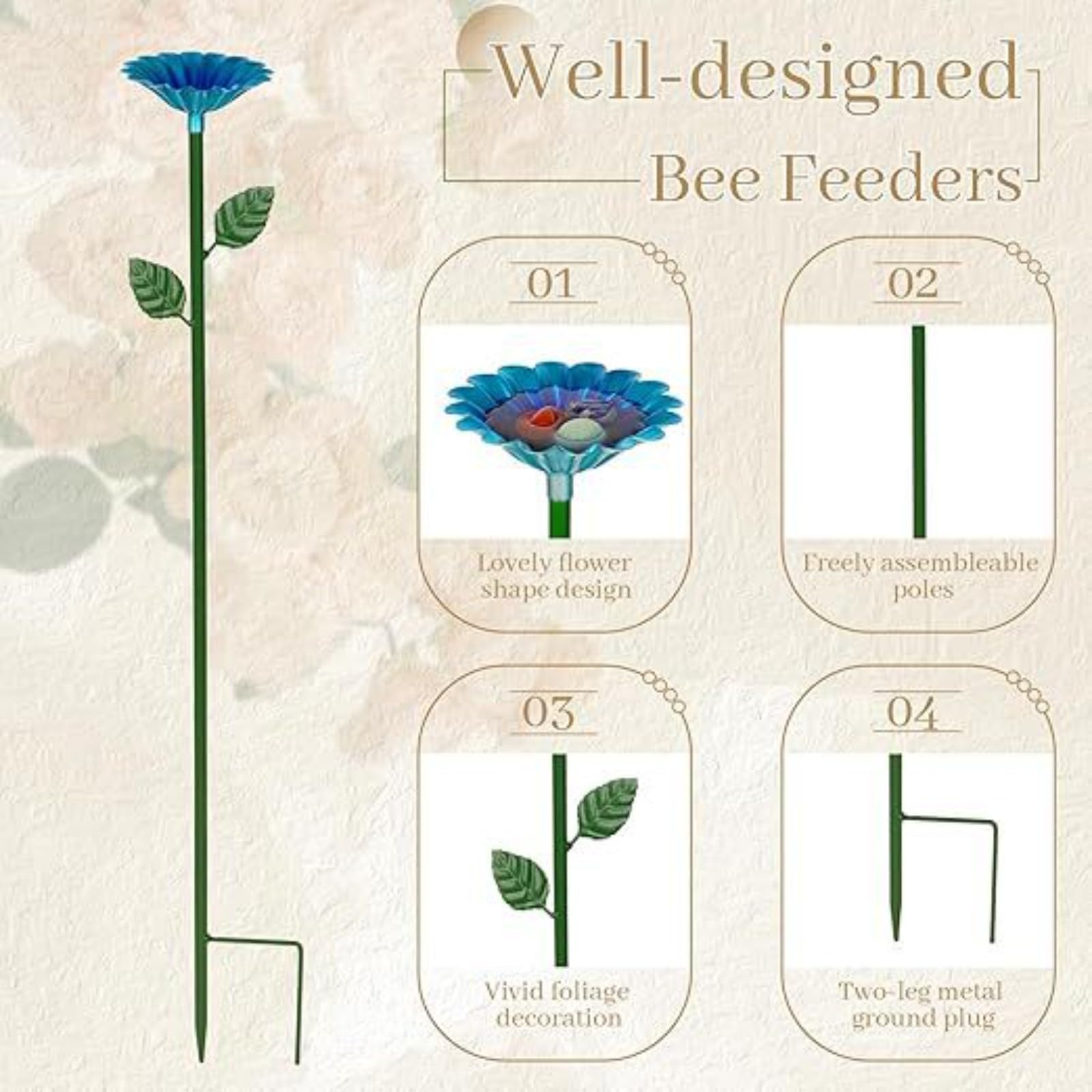 Insektentränke Blütenform 63 Cm – Metall-Bienentränke Mit Erdspieß Für Garten, Balkon & Terrasse (UV-beständig)