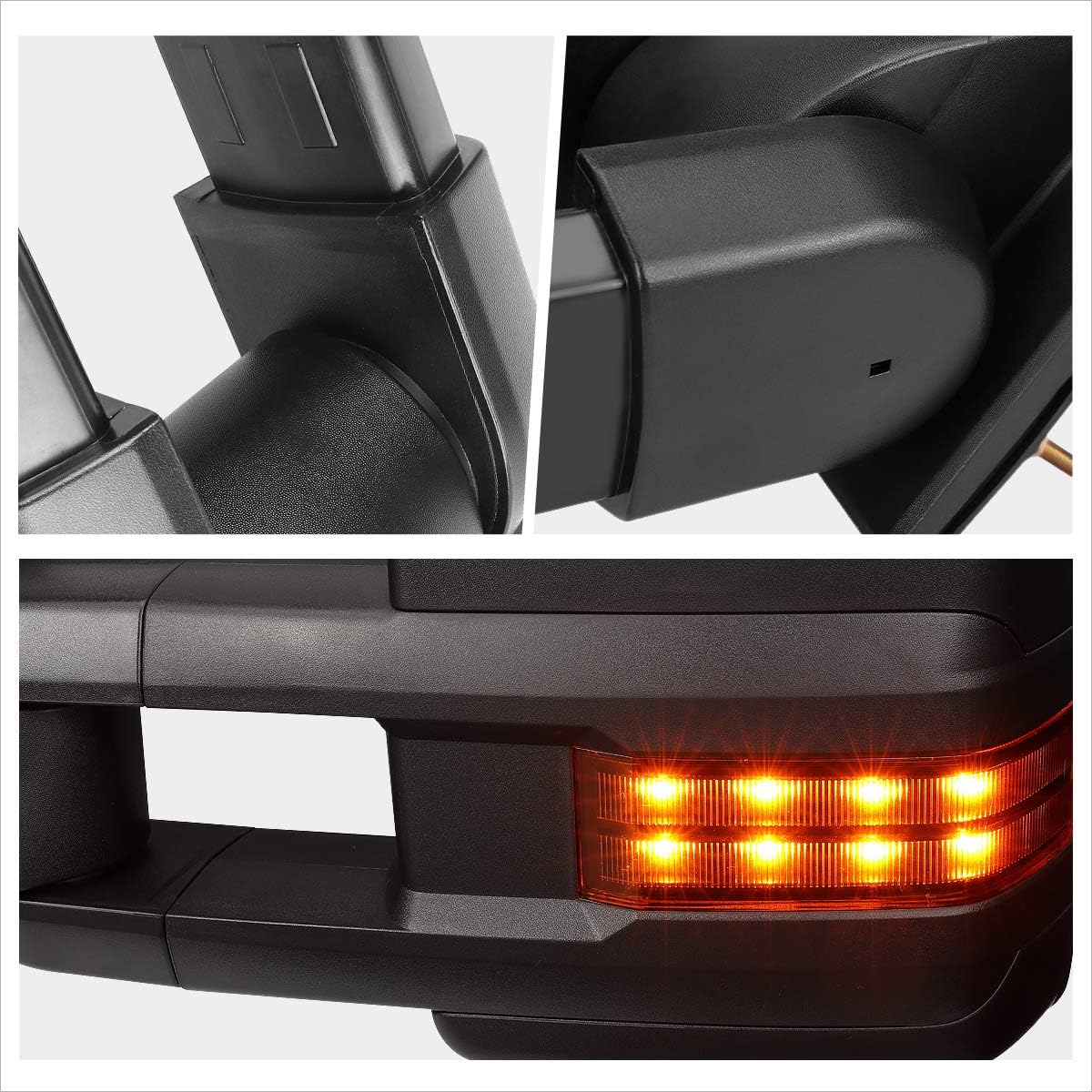 [Pair] Manual Extendable Tow Towing Mirrors Side Mirrors w/Amber LED Signal Compatible with 99-06 Silverado Sierra,Black