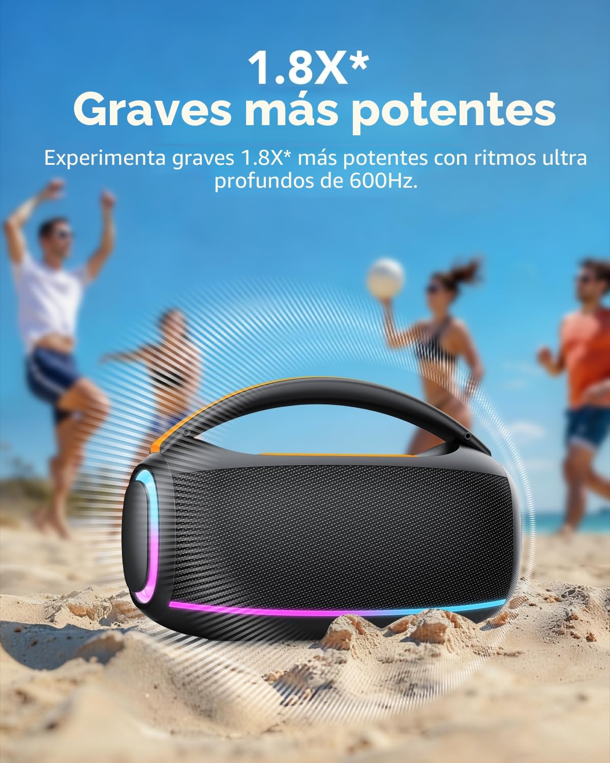 Bluetooth 5.4 Altavoz Bluetooth Potente 80W, Impermeable IPX7 Altavoces Portátil Potente con 8000mAh Batería, Sonido Estéreo, USB/RGB/TWS/AUX/TF, Speaker con 2EQ para Exterior, Negro Elegante