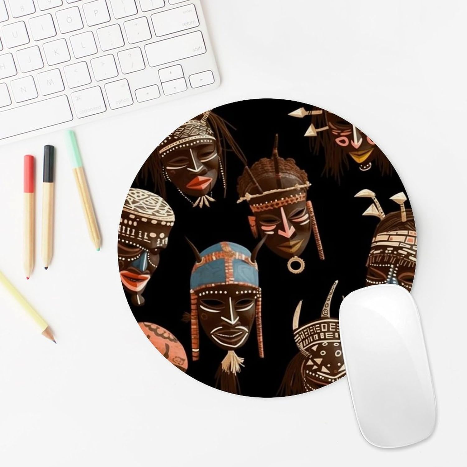 African Ritual Ethnic Tribal Mouse Pad with Non-Slip Rubber Base Personalized Round Mouse Mat Nice and Cute Gaming Mousepad for Computers Home Office Desk Decor Accessories image 5