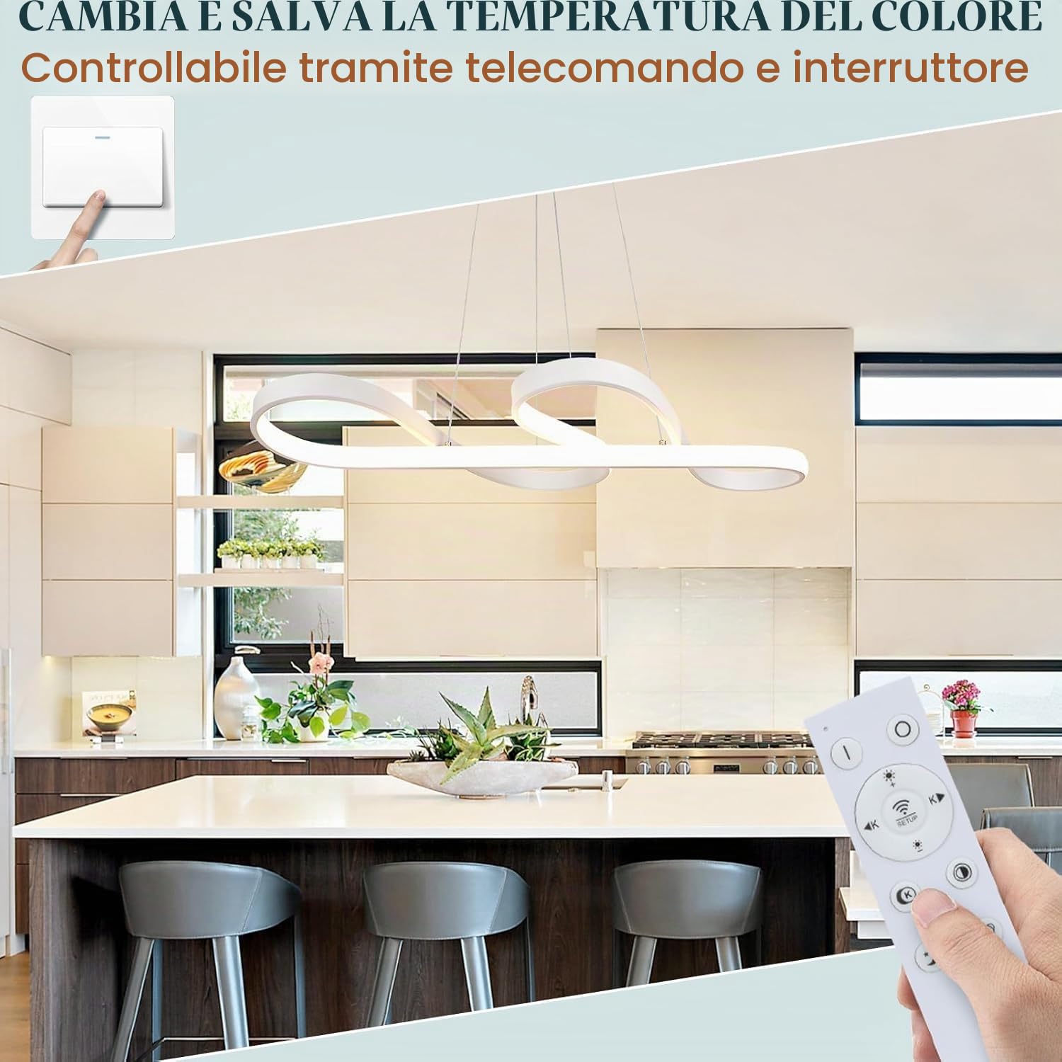 ZMH Moderna Lampada a Sospensione LED lampadari moderni - lampadario da | soffitto dimmerabile con telecomando per tavolo da pranzo corridoio cucina soggiorno cameretta