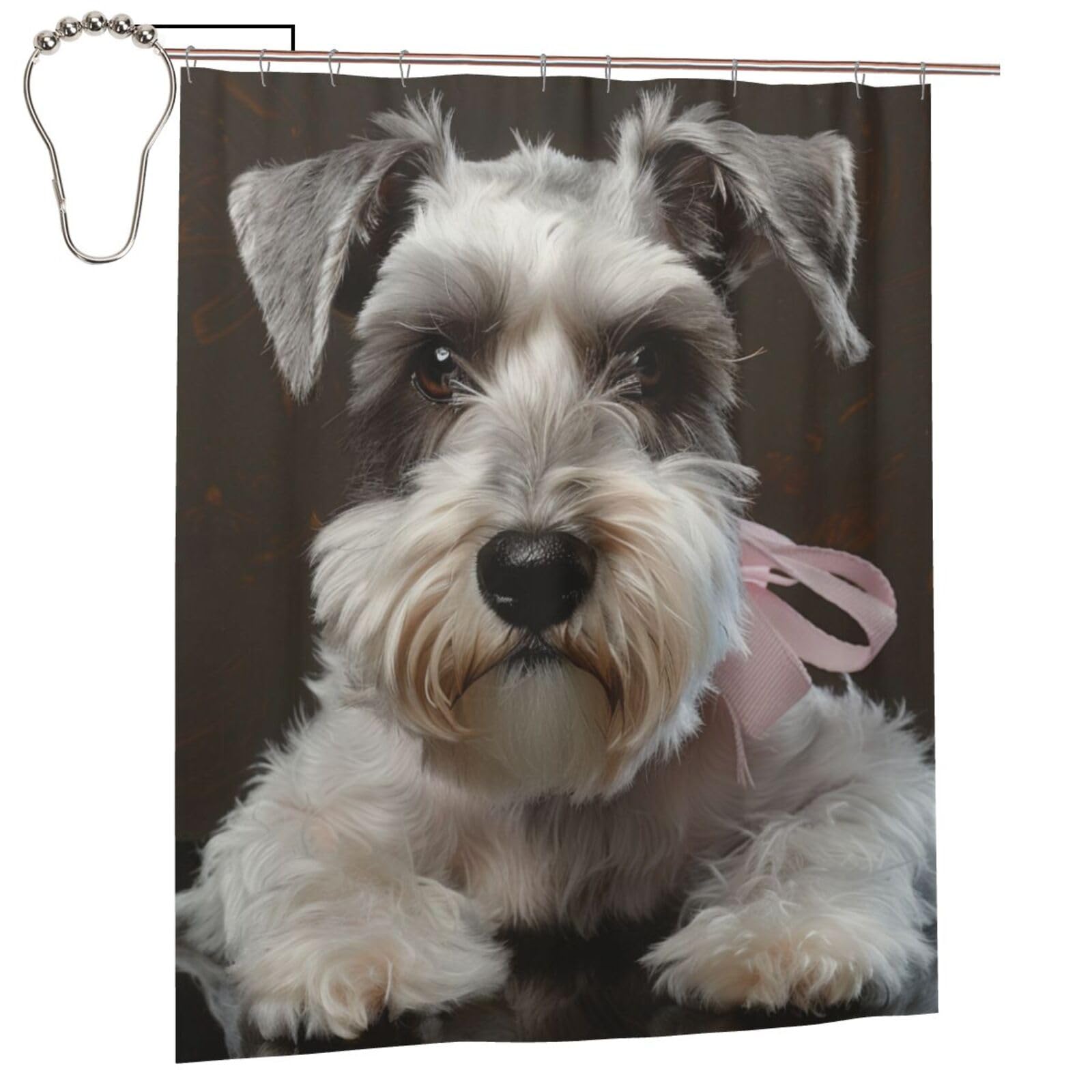 BWWHCCTI Schnauzer Printed Shower Curtain With 12 Iron Hooks Opaque Quick Drying Waterproof Shower Curtains Sets For Bathroom 152x183 Cm