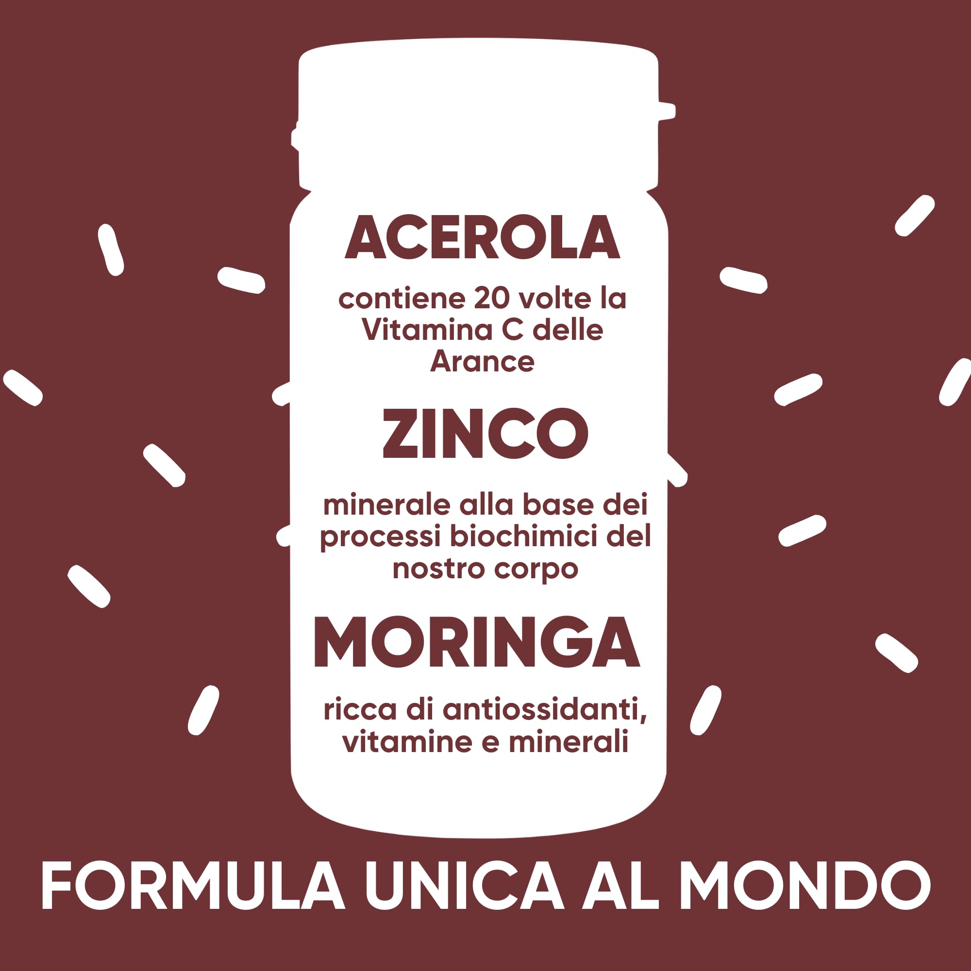 Integratore Difese Immunitarie Acerola e Moringa - Vitamina C 100% naturale - Adatto ad Adulti e Bimbi - Rafforza il Sistema Immunitario naturalmente con Moringa, Acerola e Zinco | 180 Capsule