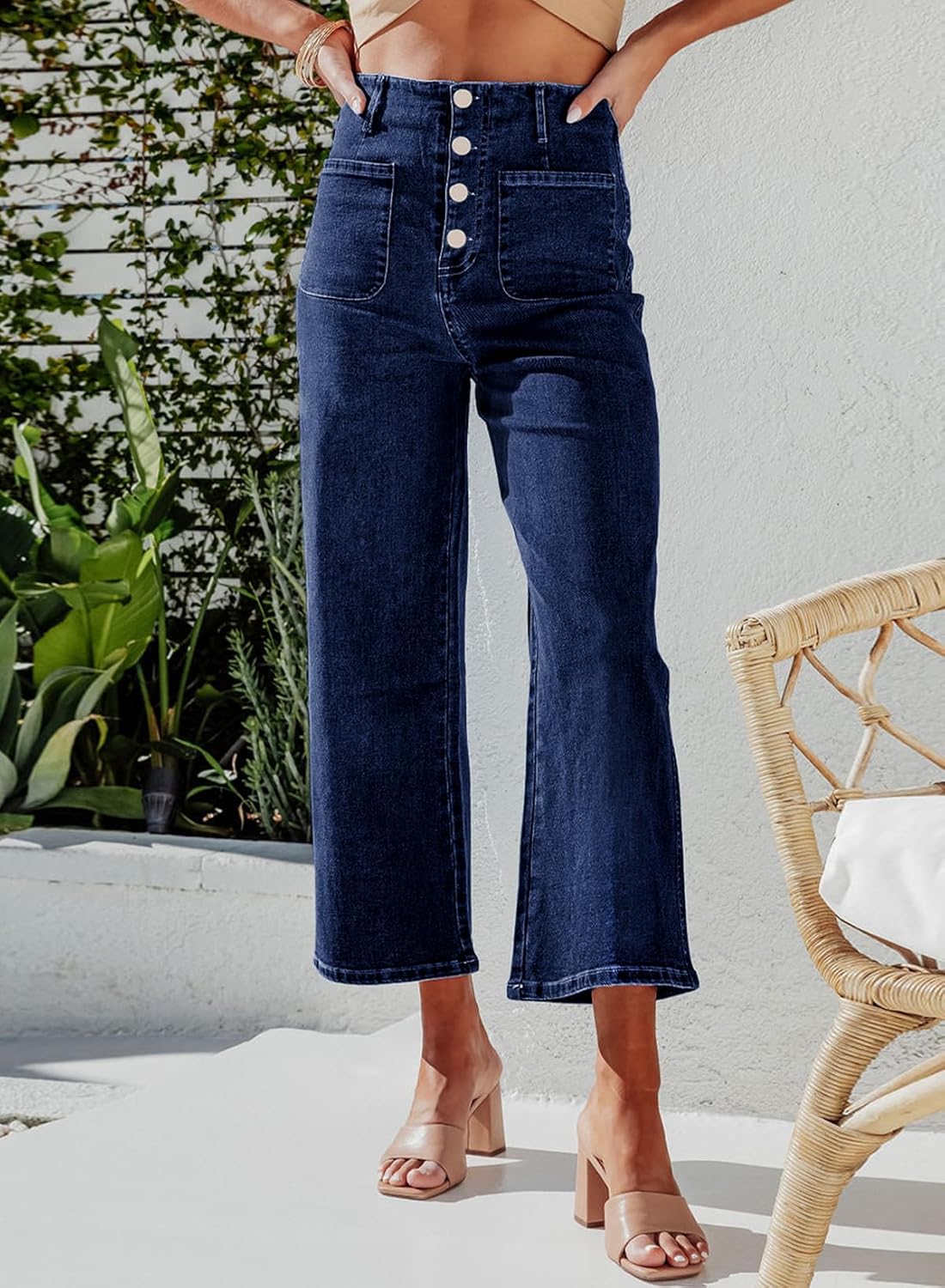 Sidefeel Women's Wide Leg Jeans High Waisted Zimbaplatinum Stretchy Straight Leg Jeans Buttoned Loose Denim Pants with Pocket - Image 2
