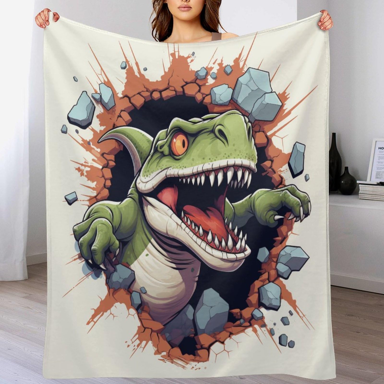 Couverture en flannel dinosaure 130x150cm ultra douce et thermorégulatrice pour lit et canapé