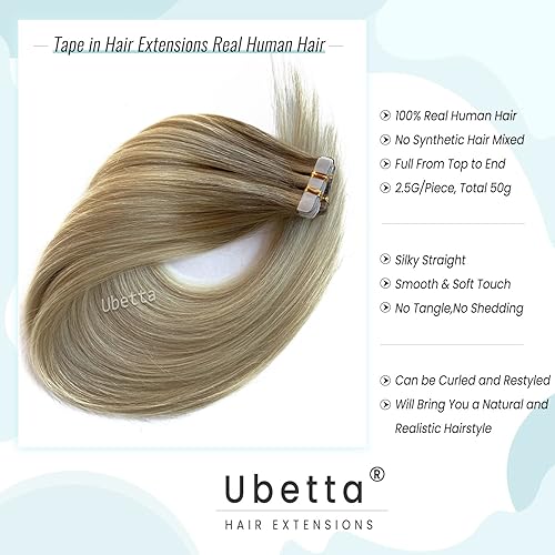 Miniatura 10 de Extensiones de cabello humano Remy con cinta para reflejos color marrón ceniza a rubio platino 20 extensiones de cabello humano con cinta invisible
