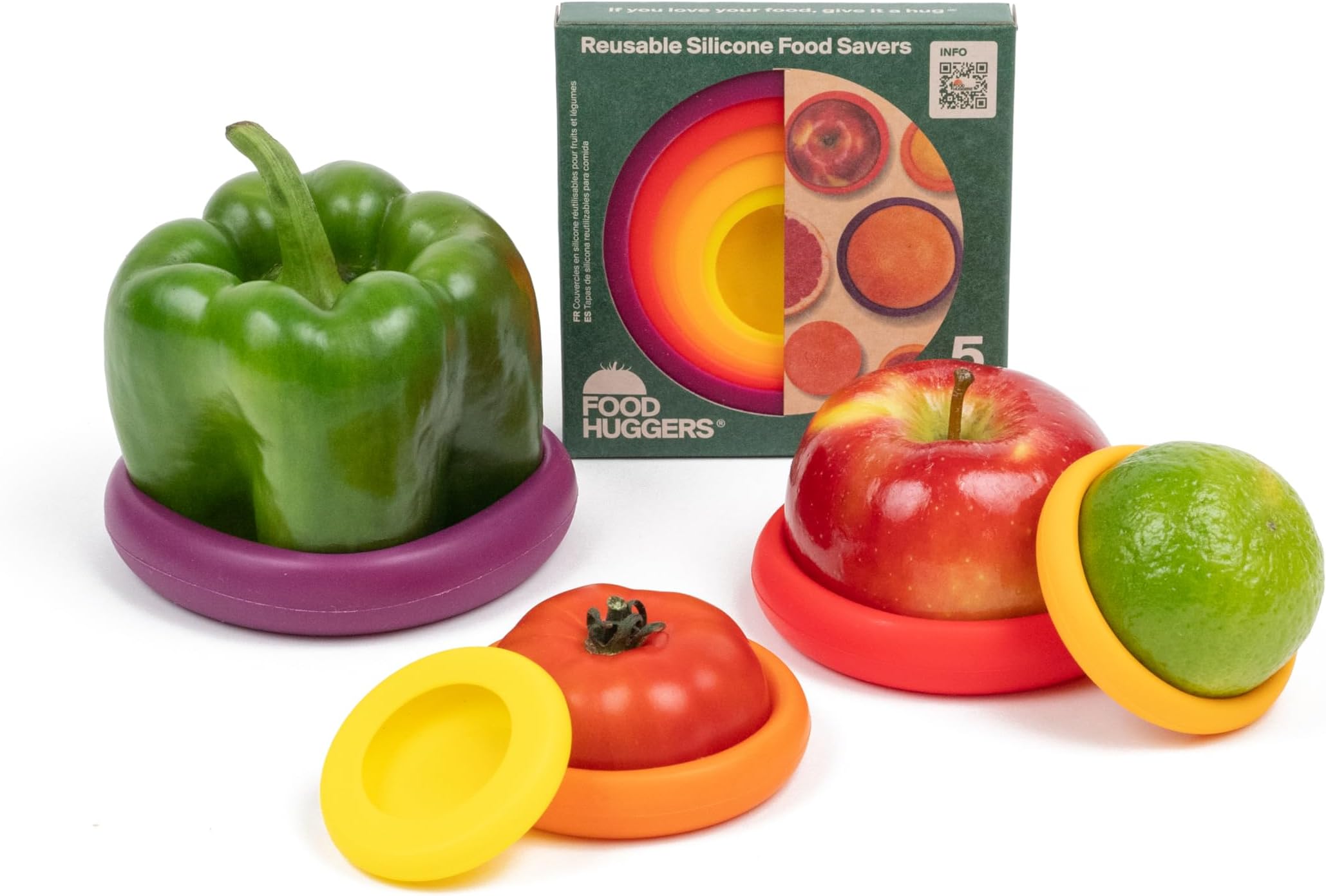 5pc Reusable Silicone Food Savers | BPA Free & Dishwasher Safe | Fruit & Vegetable Produce Storage for Onion, Tomato, Lemon, Banana, Cans & More | Round, Autumn Harvest