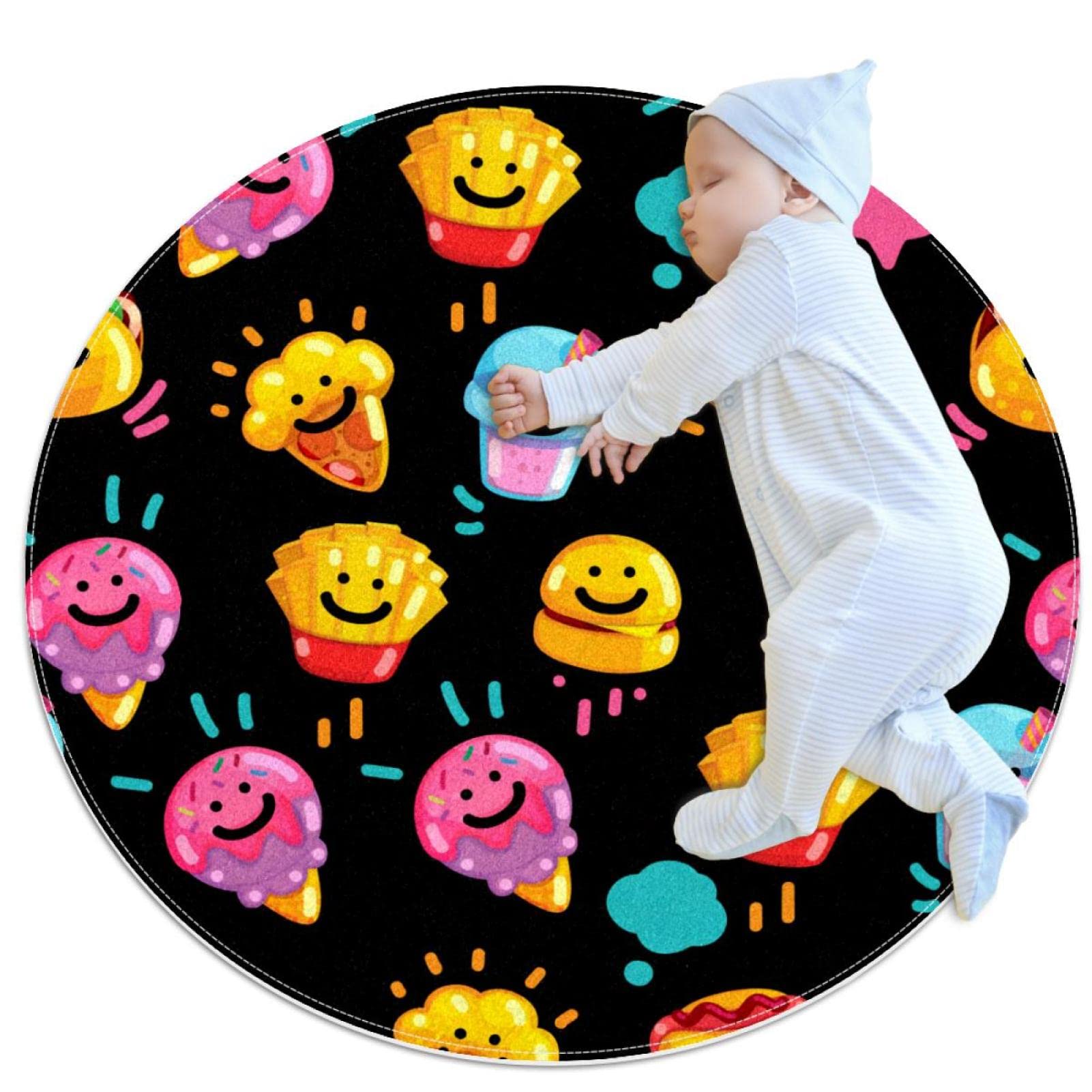 Tapis rond frites et crème glacée JDEZ 100cm pour déco chambre enfant et salon
