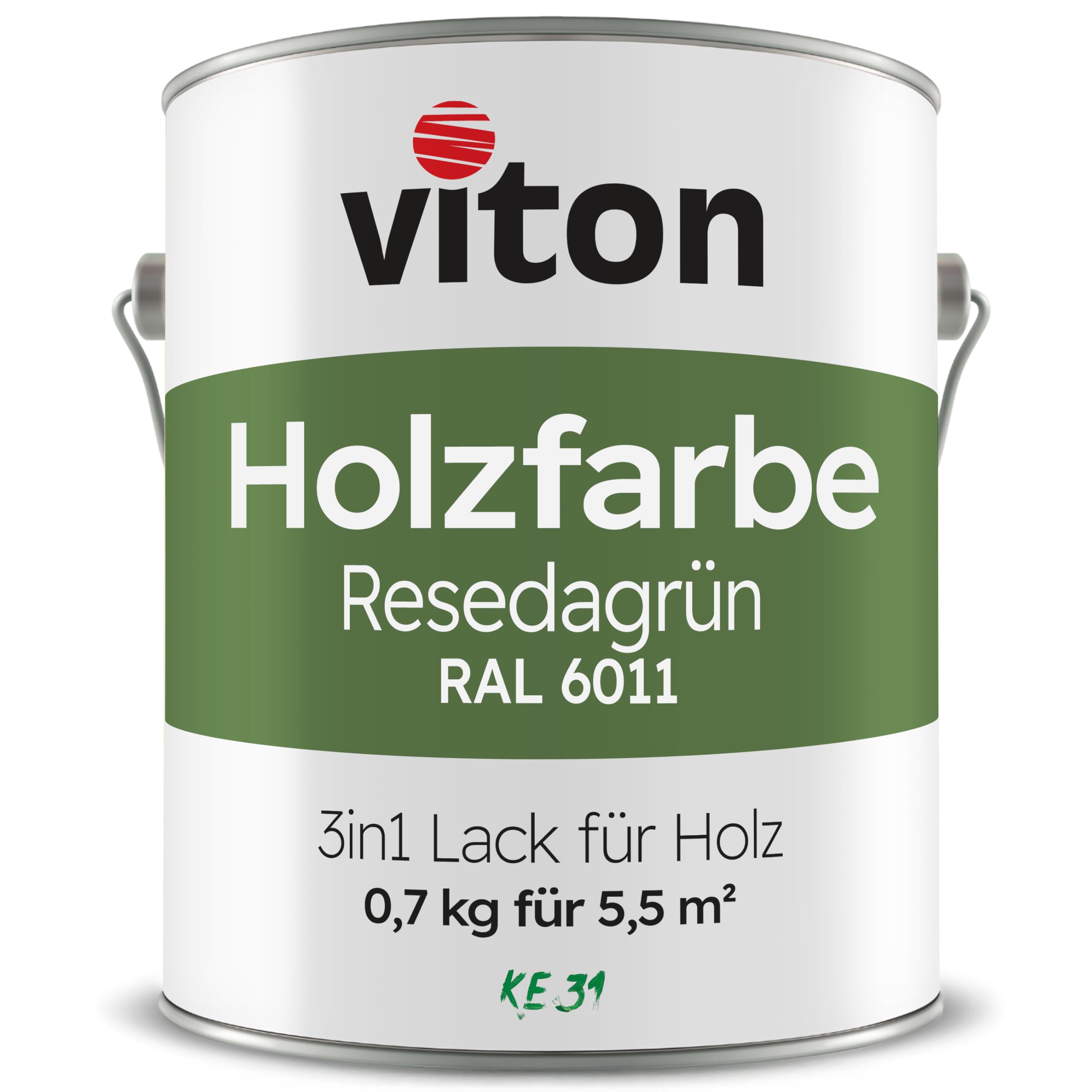 Viton Holzfarbe - 0,7 Kg Grün Holzlack Seidenmatt - Wetterschutzfarbe für Außen - 3in1 Grundierung & Deckfarbe - Profi-Holzschutzlack - KE31 - RAL 6011 Resedagrün