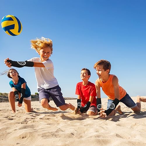 Miniatura 6 de 3 pares de mangas de voleibol para niños mangas de compresión para antebrazo almohadillas acolchadas de voleibol con agujero para el pulgar y