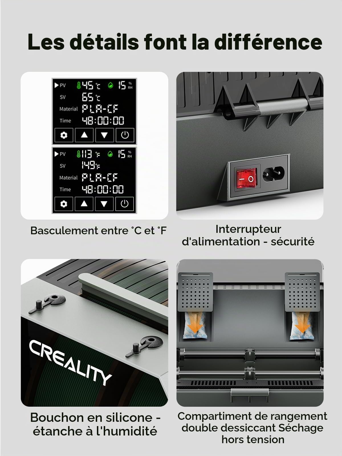 Creality Space PI Plus Séchoir à Filament - Capacité pour 2 Rouleaux, Minuterie de 48 Heures, Écran Tactile de 3,7 Pouces, Chauffage PTC pour PLA 1,75/2,85 mm, PETG, ABS, TPU, Nylon