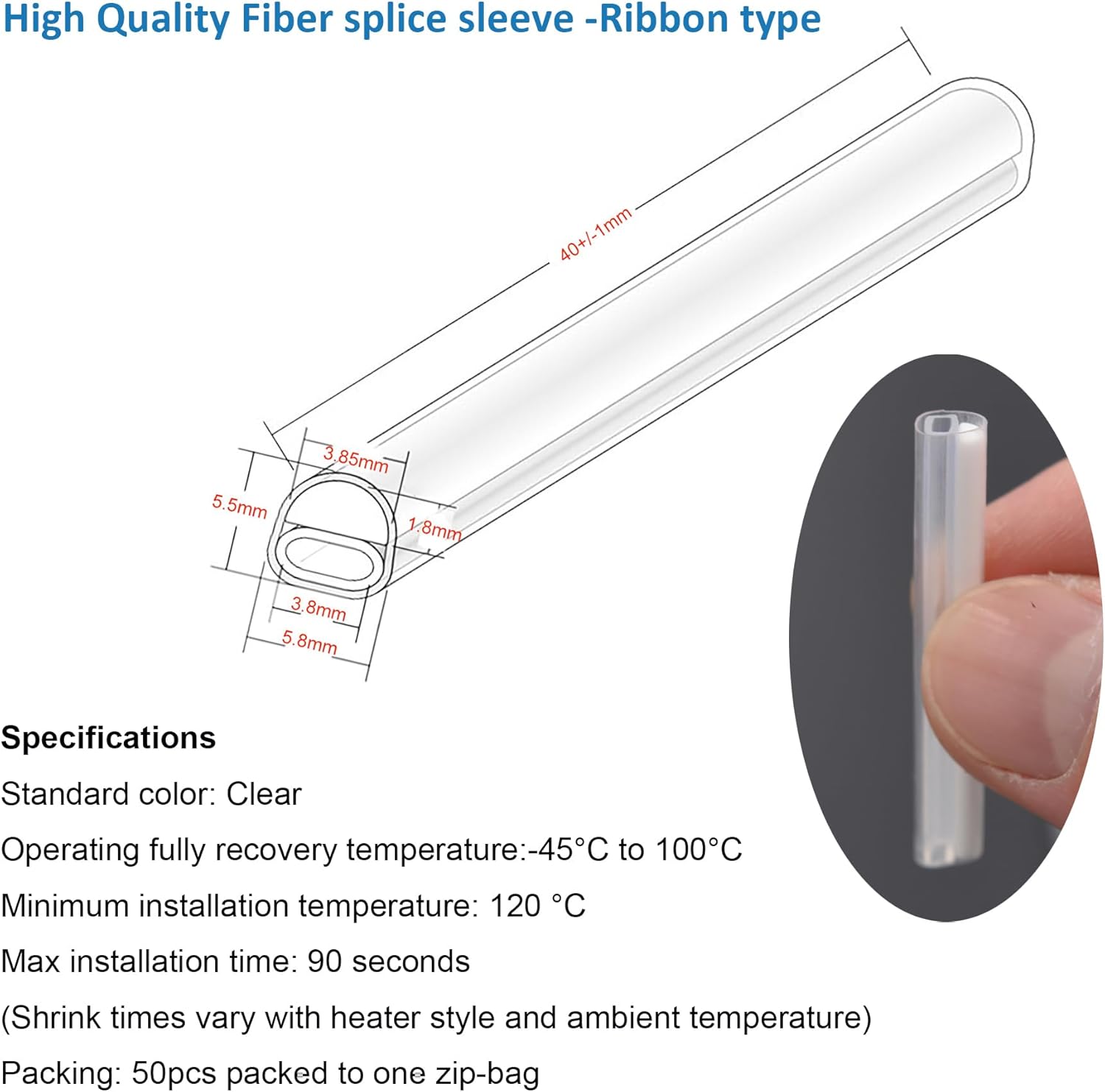 Ribbon Mass Fiber Optic Fusion Splice Protection Sleeve up to 12 fibers Heat Shrink Tube Clear 450pcs/Box