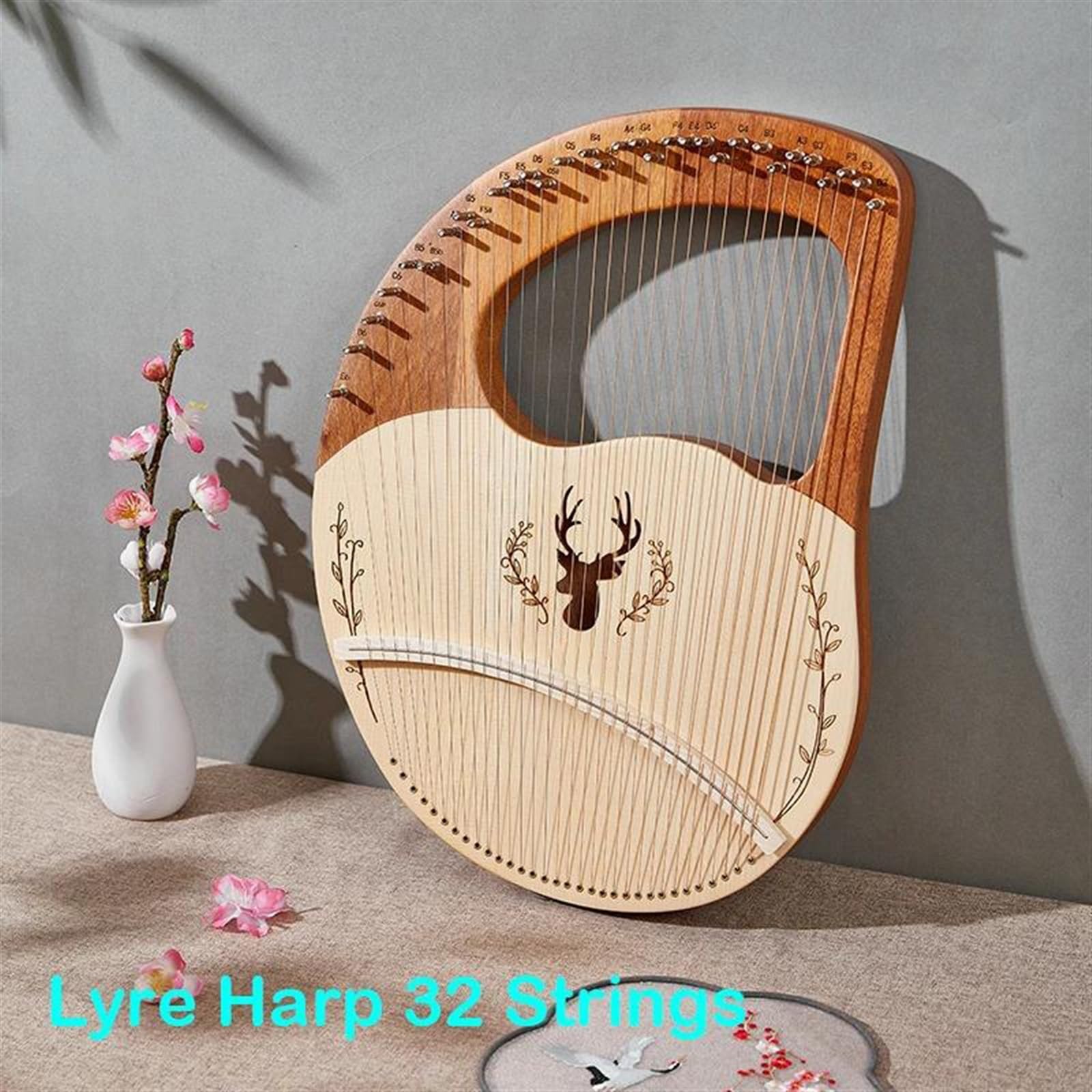 harfe instrument Lyraharfe 32 Saiten Harfe Aus Massivem Mahagoniholz Tragbares Musikinstrument