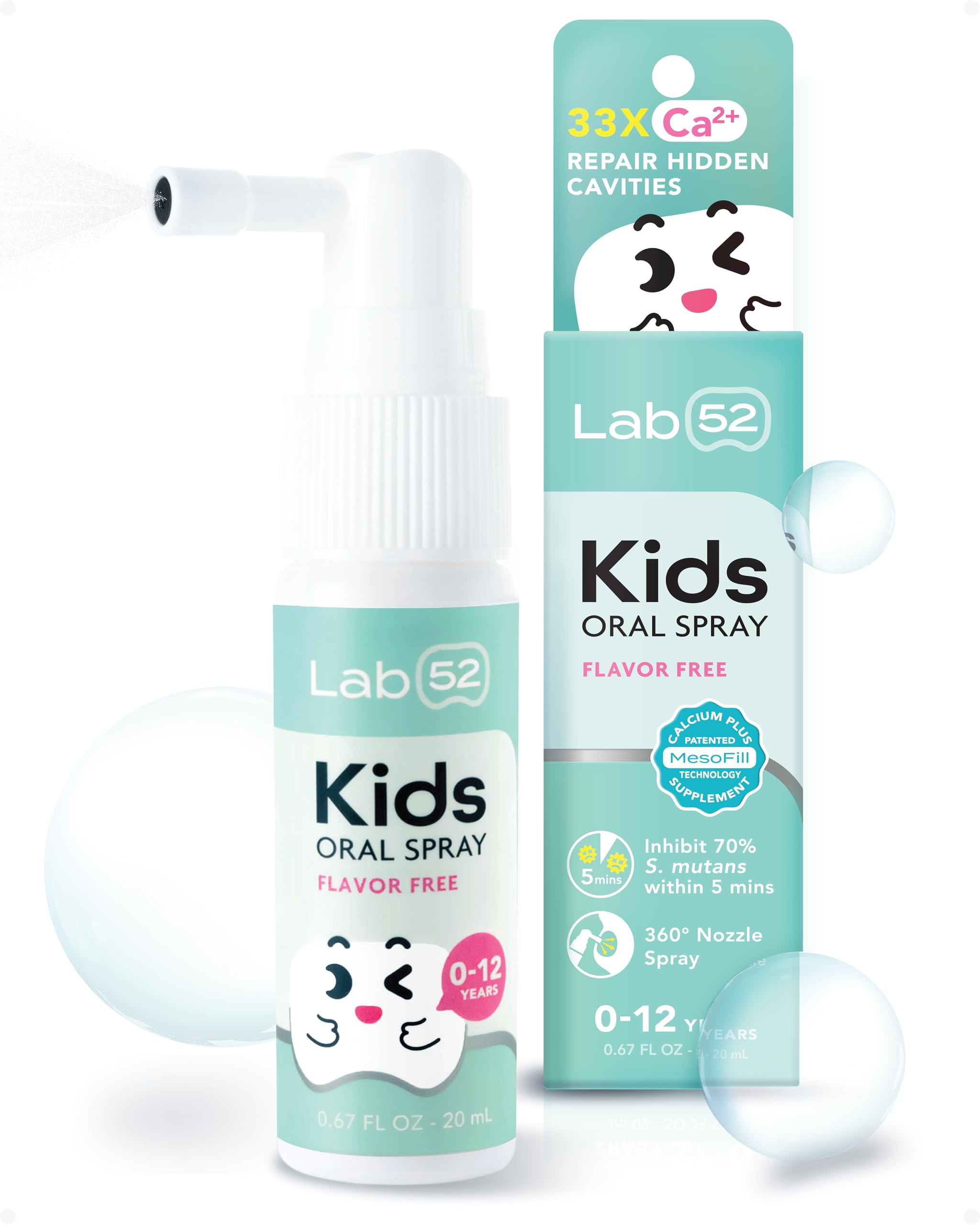 LAB52 Kids Oral Spray, Toddler Toothpaste Helper for Daily Oral Care and Fresh Breath, Children Approved with Fluoride Free for Newborn to Preschoolers, Xylitol Flavor Free