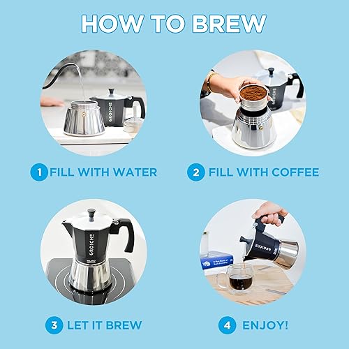 Vista 79 de Grosche Milano Cafetera espresso moca para estufa, de 3 tazas/5 onzas, cafetera cubana, cafetera greca, italiana, percoladora, rojo Rojo -,Negro