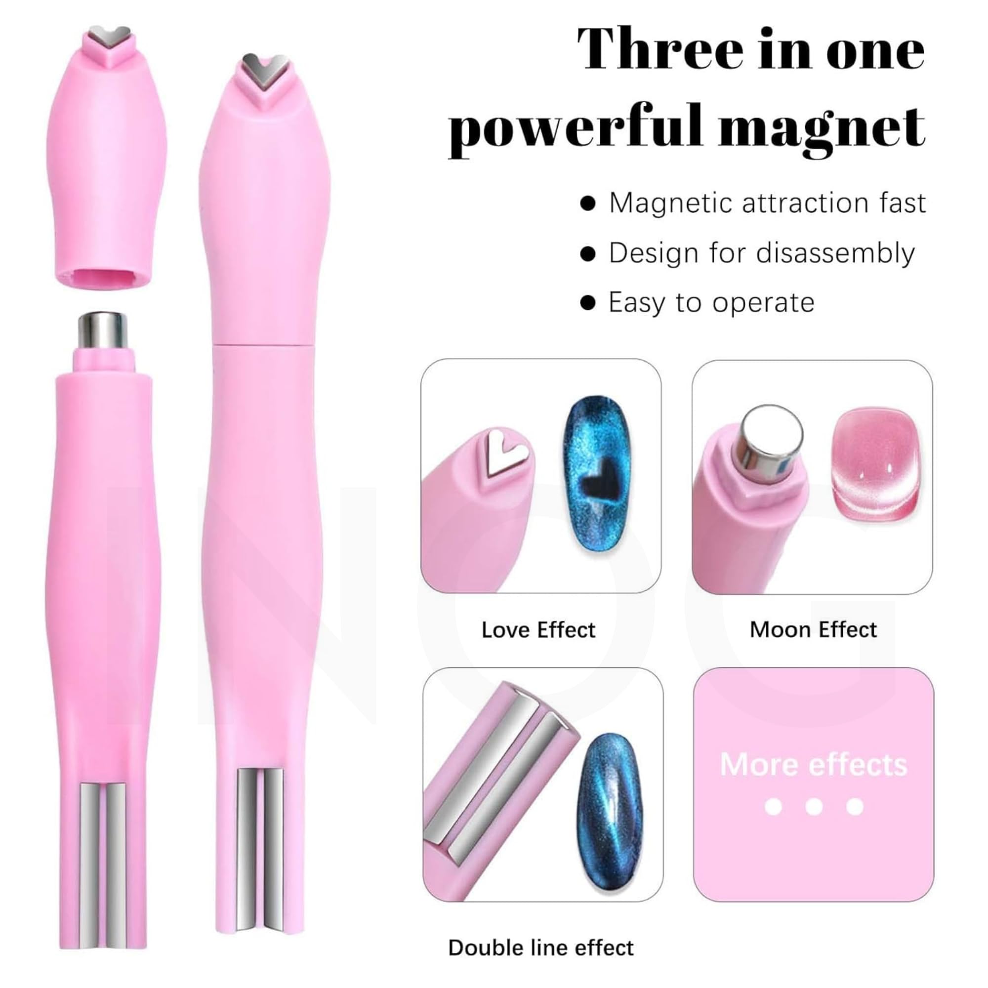Nail Magnet Tool,Super Long Double-head Nail Magnet Pens Magnet Stick 3D Magnetic Cat Eye Gel Polish Nail Art, for DIY 3d Magnetic, Salon, Studio or Home (3 IN1 PINK) 2