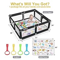 Vista 6 de Corralito prémium para bebés con alfombrilla, 71 x 60 pulgadas, corralito extragrande para bebés y niños pequeños, centro de actividades