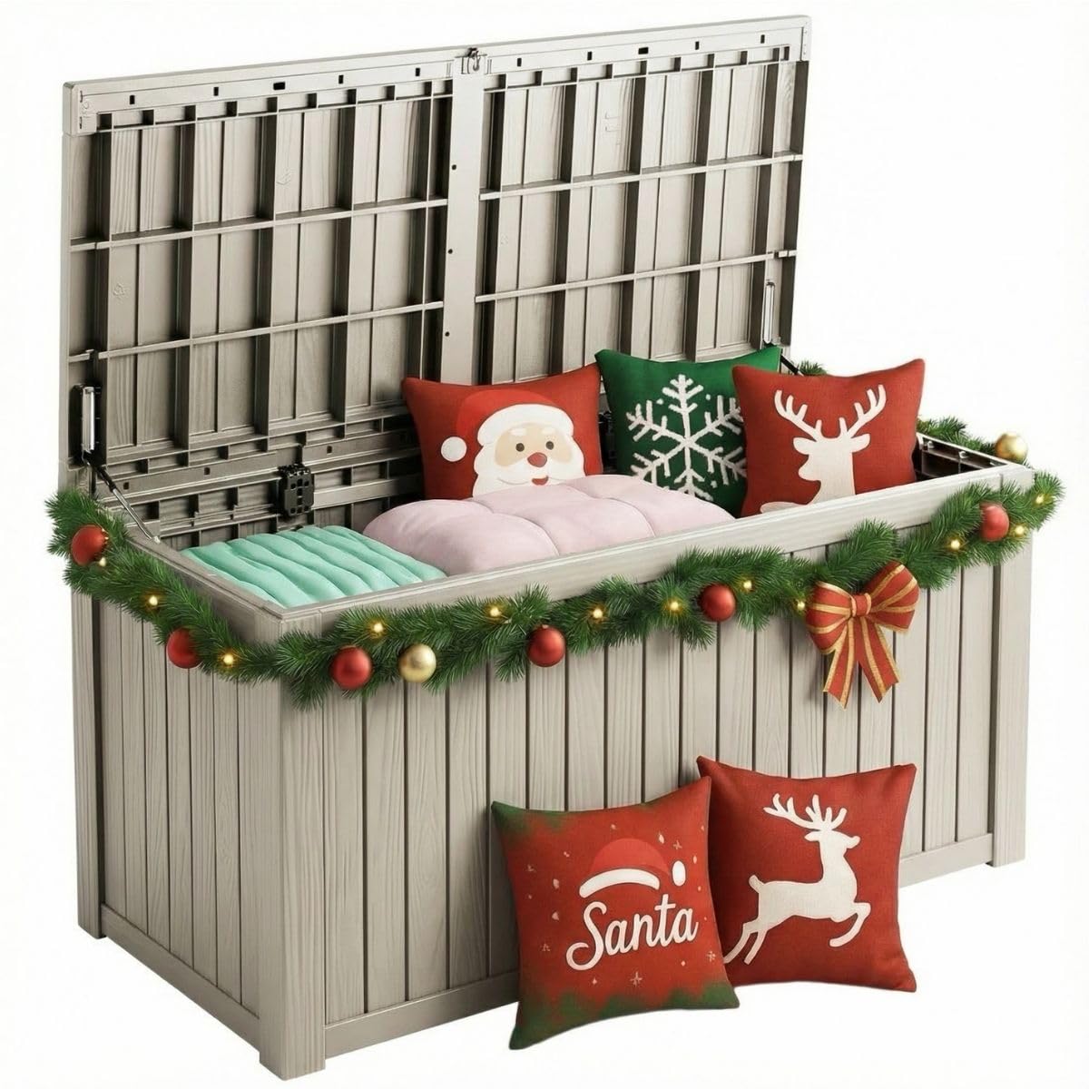 Yardgrace 210 Gallon Outdoor Storage Bench Waterproof - Resin Deck Storage Chest for Patio & Pool, Lockable Outdoor Storage Box for Cushions & Tools,