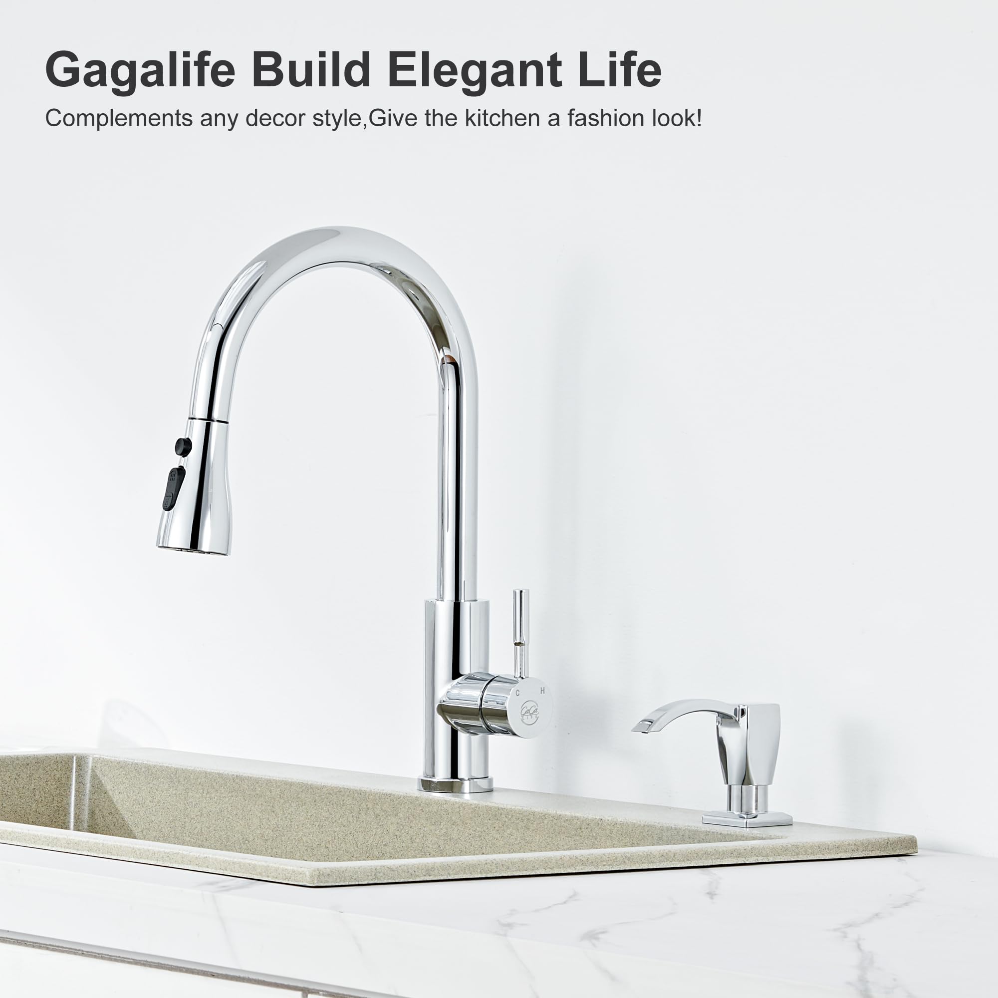 GAGALIFE Kitchen Sink Soap Dispenser Chrome, Under Sink Soap