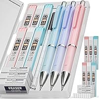 Nicpro Cute 0.7mm Mechanical Pencil Set with Case: 3 Pastel Pencils, 6 Tubes HB Lead Refills, Erasers for Kids School Supplies Drawing