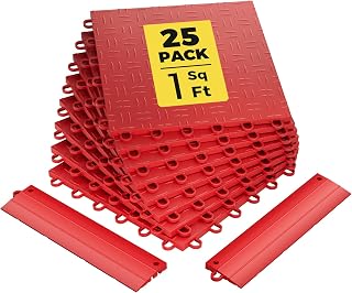 CAMMOO Upgraded V2.0 Garage Floor Tiles 12"x12", Red | 25-Pack with 2 Edge Pieces, Heavy-Duty 10000 lbs Interlock, Warp-Proof, Anti-Slip, Quiet