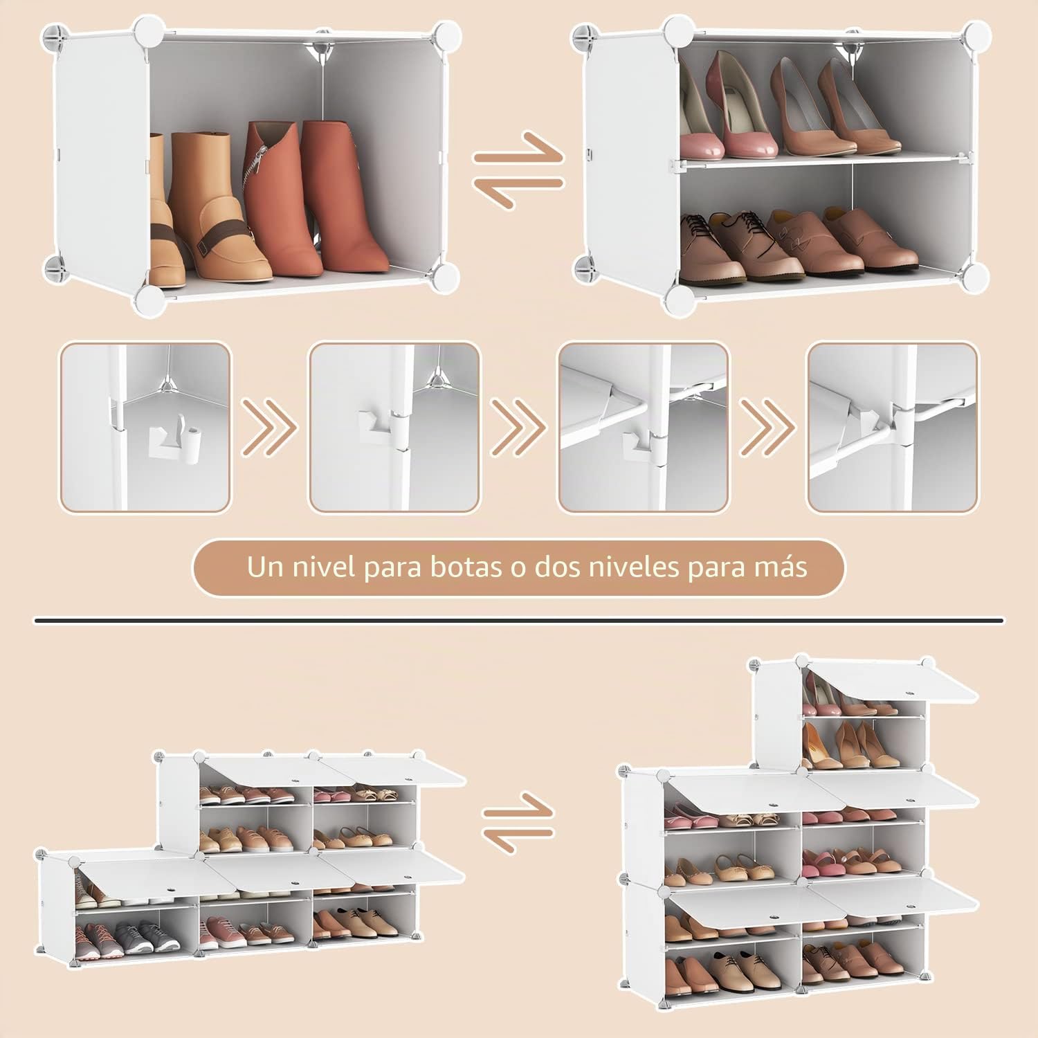 Vicye Zapatero Mueble Plástico, 10 Niveles, 20 Pares de Zapateros, Organizador Portátil, Zapatero Que Ahorra Espacio, para Armario, Entrada, Dormitorio, Pasillo (Blanco, 1 x 10)