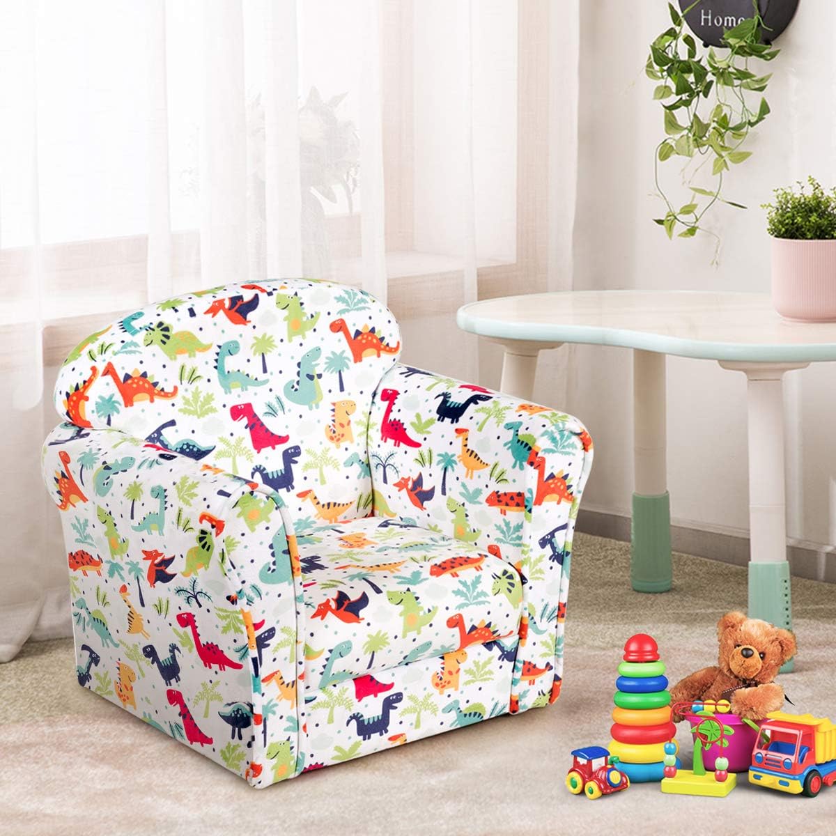 GLACER Kids Sofa, Toddler Couch Chair for Boys and Girls, Lightweight Baby Sofa Chair Children Armchair with Dinosaur Pattern, Sturdy Wood Construction